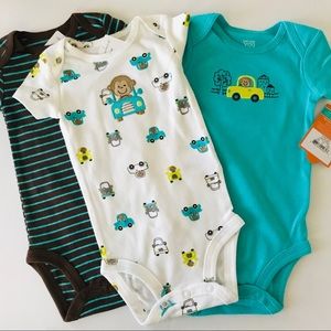 Baby Boy 3-pk Bodysuit Set Monkey Car Turquoise
